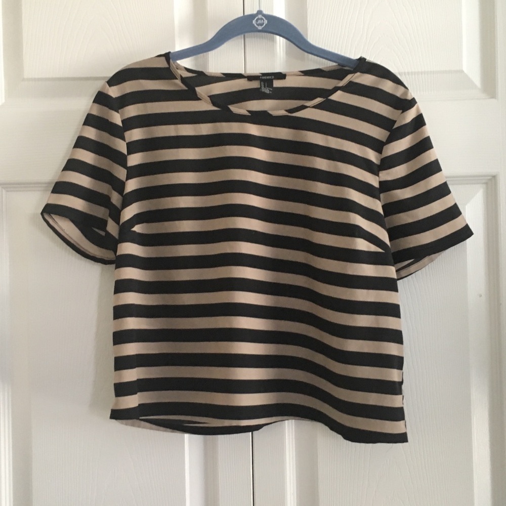 Tan and black striped crop top